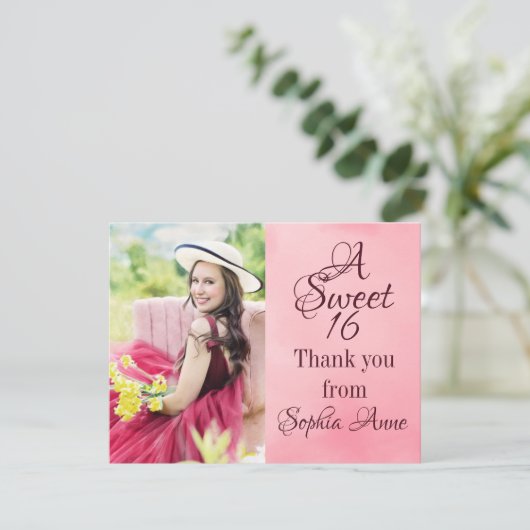 甘パーソナライズされたい16誕生日写真ありがとう サンキューカード (スタンド正面)
