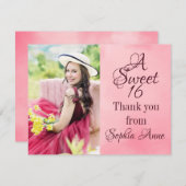 甘パーソナライズされたい16誕生日写真ありがとう サンキューカード (正面/裏面)