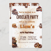 甘モダンいチョコレートケーキ誕生日パーティー 招待状 (正面/裏面)