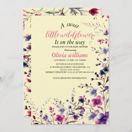 甘モダンい小さなヤマトフラピンクの赤ちゃんシャワー 招待状 (正面/裏面)