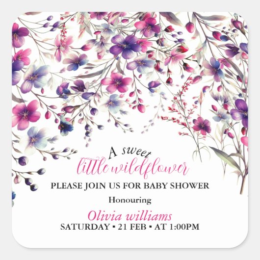 甘モダンい小さな野生の花ピンクベビー スクエアシール (正面)