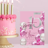 甘モダンい15ピンクシルバーバルーン誕生日 招待状