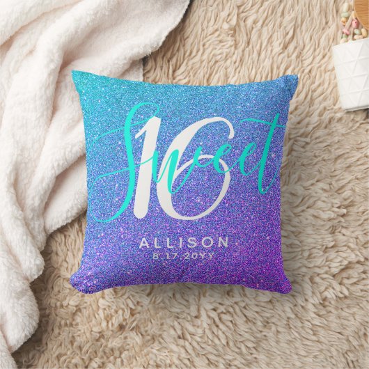 甘モダンい16ティール（緑がかった色）パープルグリッターパーソナライズされた クッション (ブランケット)