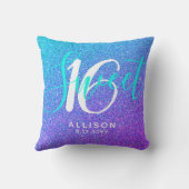 甘モダンい16ティール（緑がかった色）パープルグリッターパーソナライズされた クッション (裏面)