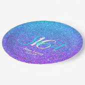 甘モダンい16ティール（緑がかった色）パープルグリッターパーソナライズされた ペーパープレート (アングル)