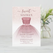 甘モダンい16バラ金ゴールドスクリプトグリッター誕生日 招待状 (スタンド正面)