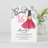 甘モダンい16ピンクドレスクラウンバースデーパーティー 招待状 (スタンド正面)
