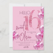 甘モダンい16ピンクバルーン誕生日 招待状 (正面)