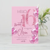 甘モダンい16ピンクバルーン誕生日 招待状 (スタンド正面)