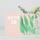 甘モダンい16水色の熱帯リーフピンク 招待状 (スタンド正面)