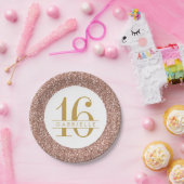 甘モダンい16誕生日バラ金ゴールドピンクグリッター ペーパープレート (パーティー)