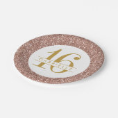 甘モダンい16誕生日バラ金ゴールドピンクグリッター ペーパープレート (アングル)