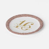 甘モダンい16誕生日バラ金ゴールドピンクグリッター ペーパープレート (アングル)