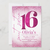 甘モダンい16誕生日パーティーピンクグリッター 招待状 (正面)