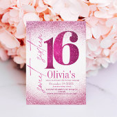 甘モダンい16誕生日パーティーピンクグリッター 招待状