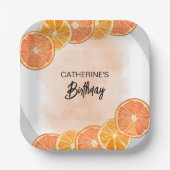 甘モダンオレンジシトラススライス夏誕生日 ペーパープレート (正面)