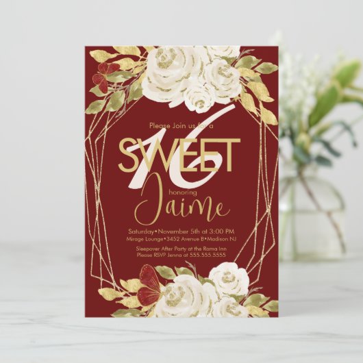 甘モノグラムのい16アイボリー花模様ワイン 招待状 (スタンド正面)