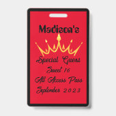 甘ユニークい16誕生日パーティーVIPすべてのアクセスパス バッジ (裏面)