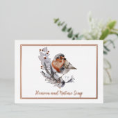 甘冬の鳥と雪のクリスマスカスタム。 箔シーズンカード (立ち正面)