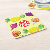 甘味のミックスキャンディーイエロー スクエアペーパーコースター (アングル)