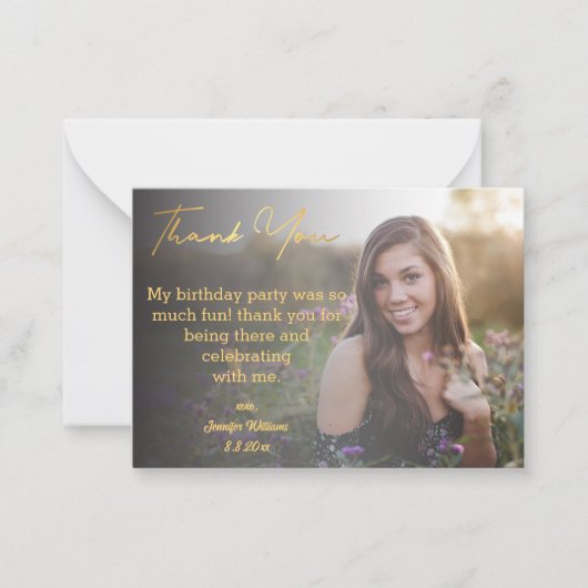 甘感謝していい16歳の誕生日金ゴールド暗い写真 ノートカード (正面)