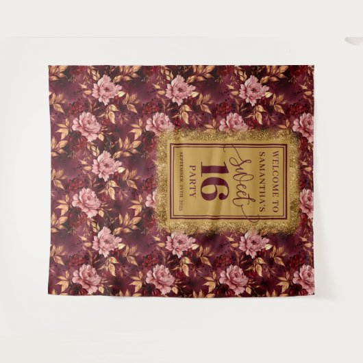 甘素晴らしい16赤面ブルゴーニュ金ゴールドバナー タペストリー (正面(横))