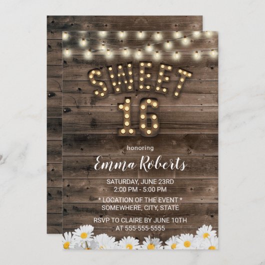甘素朴い16デイジーフラワーズバーンウッド 招待状 (正面/裏面)