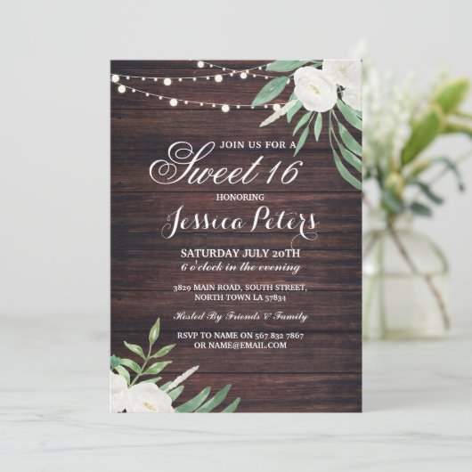 甘素朴い16パーティーフローラホワイトフラワー招待状 招待状 (スタンド正面)