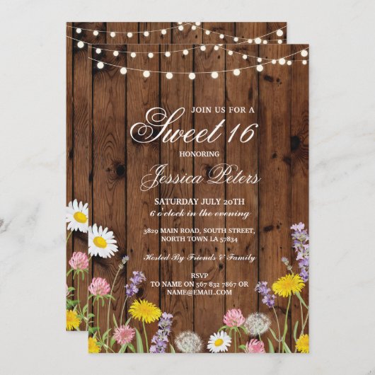 甘素朴い16パーティーフローラ野生の花招待状 招待状 (正面/裏面)