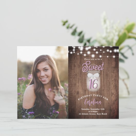 甘素朴い16メイスンジャイルライツパープル誕生日 招待状 (スタンド正面)