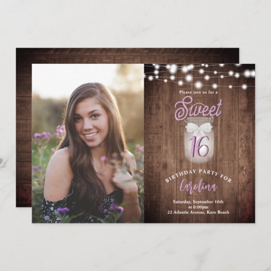 甘素朴い16メイスンジャイルライツパープル誕生日 招待状 (正面/裏面)