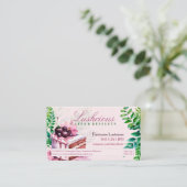 甘美なピンクのブルーベリーケーキの名刺 名刺 (スタンド正面)