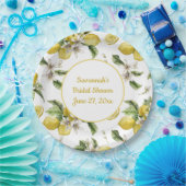 甘美なレモンと緑モノグラムの ペーパープレート (パーティー)