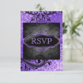 甘美なヴィンテージ紫色スクロールRsvpの招待状 出欠カード (スタンド正面)