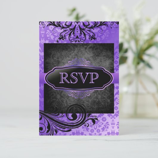 甘美なヴィンテージ紫色スクロールRsvpの招待状 出欠カード (スタンド正面)