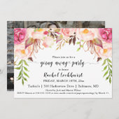 甘美な赤面ピンクの花行遠くにパーティー 招待状 (正面/裏面)