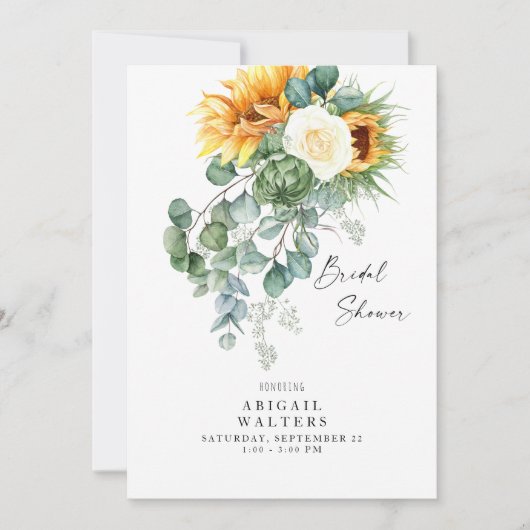 甘美ユーカリプトゥスヒマフラワーホワイトブライダルシャワー 招待状 (正面)