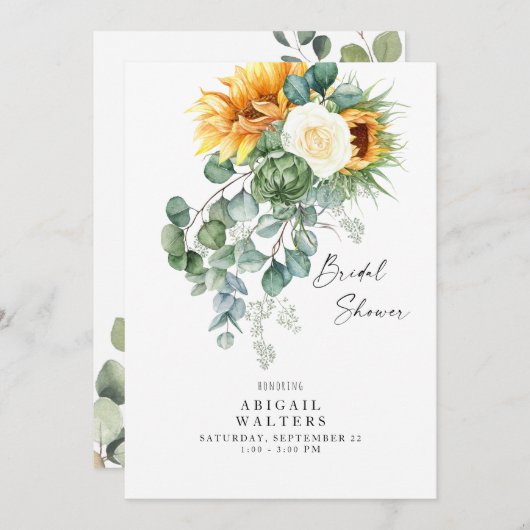 甘美ユーカリプトゥスヒマフラワーホワイトブライダルシャワー 招待状 (正面/裏面)