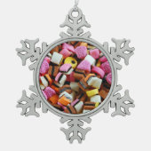 甘草カラフル菓子のクリスマス飾り スノーフレークピューターオーナメント (正面)