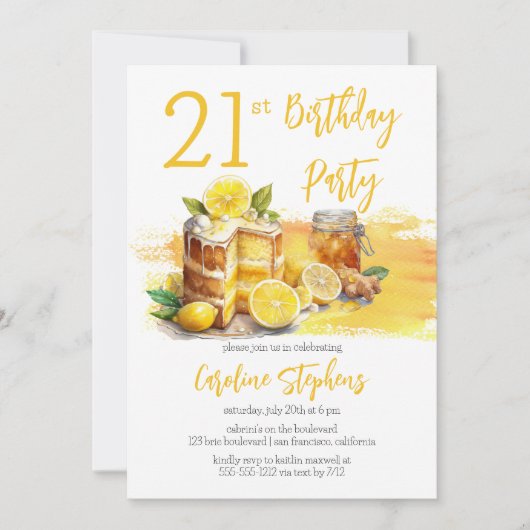 甘辛レモンケーキジンジャーティー21歳の誕生日パーティー 招待状 (正面)