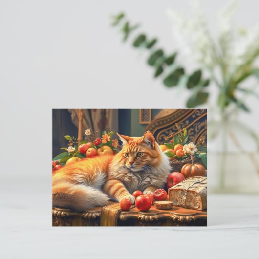 生い茂る果実と花の中の猫 ポストカード (スタンド正面)