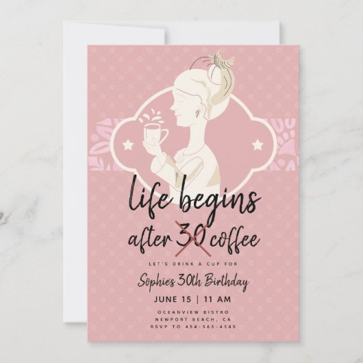 生おもしろい活はコーヒー30歳の誕生日パーティーから 招待状 (正面)