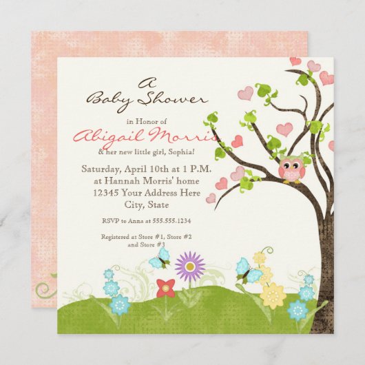 生お洒落命ハートの木の渦巻き旋回 招待状 (正面/裏面)