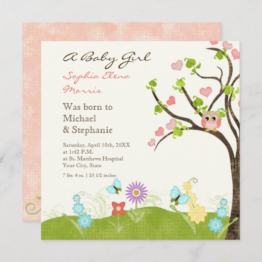 生お洒落命ハートの木の渦巻き旋回 案内状 (正面/裏面)