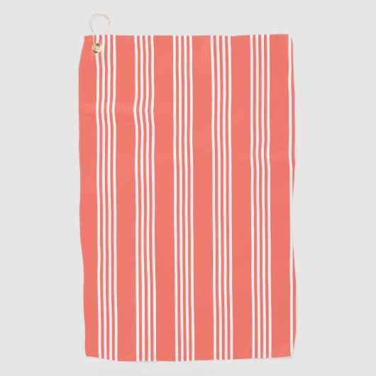 生きたサンゴと白い四ストライプつのパターン ゴルフタオル (正面)