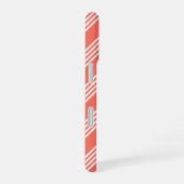 生きたサンゴと白い四ストライプつのパターン iPhone 16ケース (右側面)