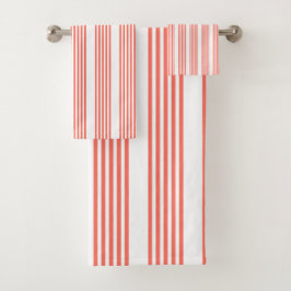 生きたサンゴと白い5つのストライプパターン バスタオルセット