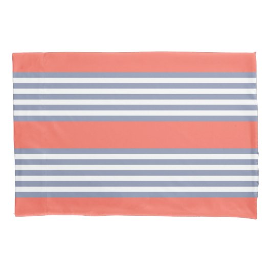 生きたサンゴストライプと青い灰色の5つのパターン 枕カバー (正面)