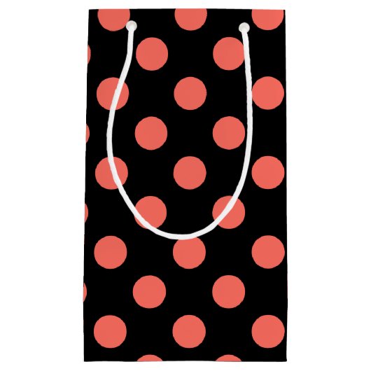 生きたサンゴ水玉模様オンブラック スモールペーパーバッグ (正面)