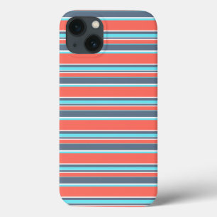 生きたサンゴ、青と灰色のストライプケースメイトiPho iPhone 13ケース